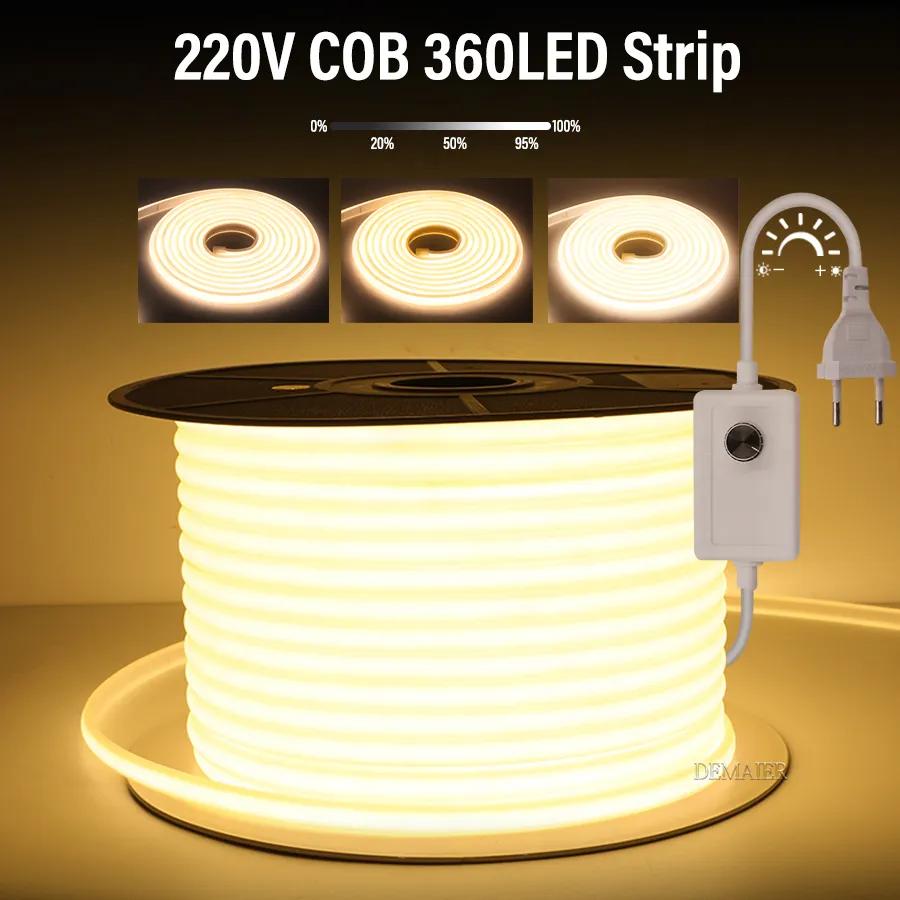 COB LED Ʈ ġ   EU ÷ 360LED/m, 3000k 6000k RA90, ߿  FOB LED , ħ ֹ , 220V